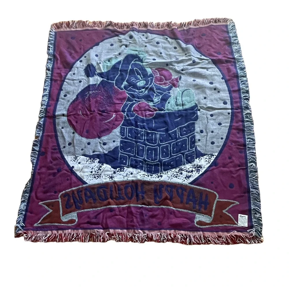 Disney Mickey Mouse Woven Christmas Throw Blanket Happy‎ Holidays By Beacon G81